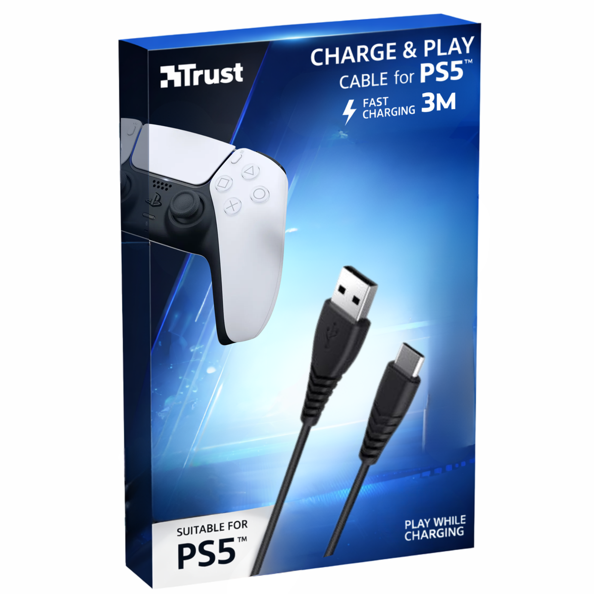 Cable De Datos Trust Type-C a USB para PS5 Carga Rápida 3M