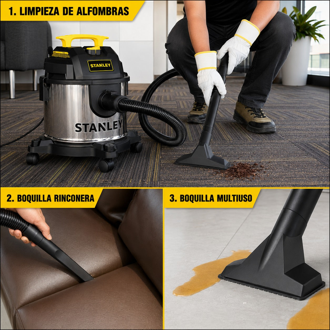 Aspiradora y Sopladora Stanley Inox 15LT 960W Seco y Humedo