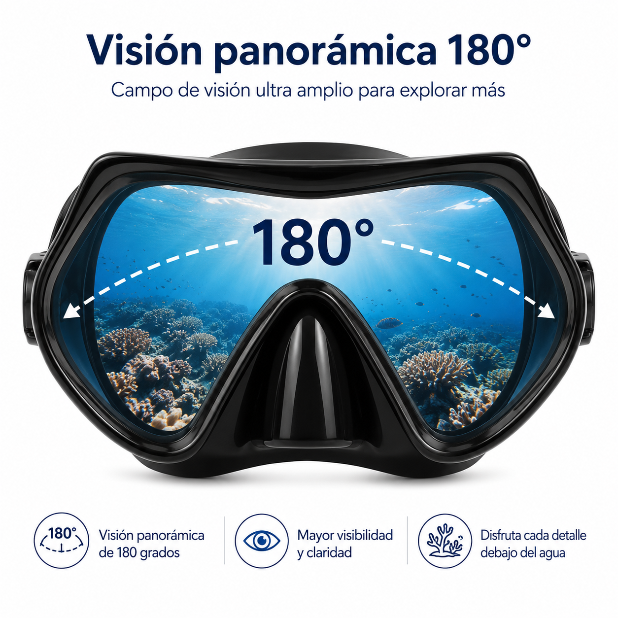 Mascara de Buceo Anti Fugas de Vidrio Templado con Snorkel