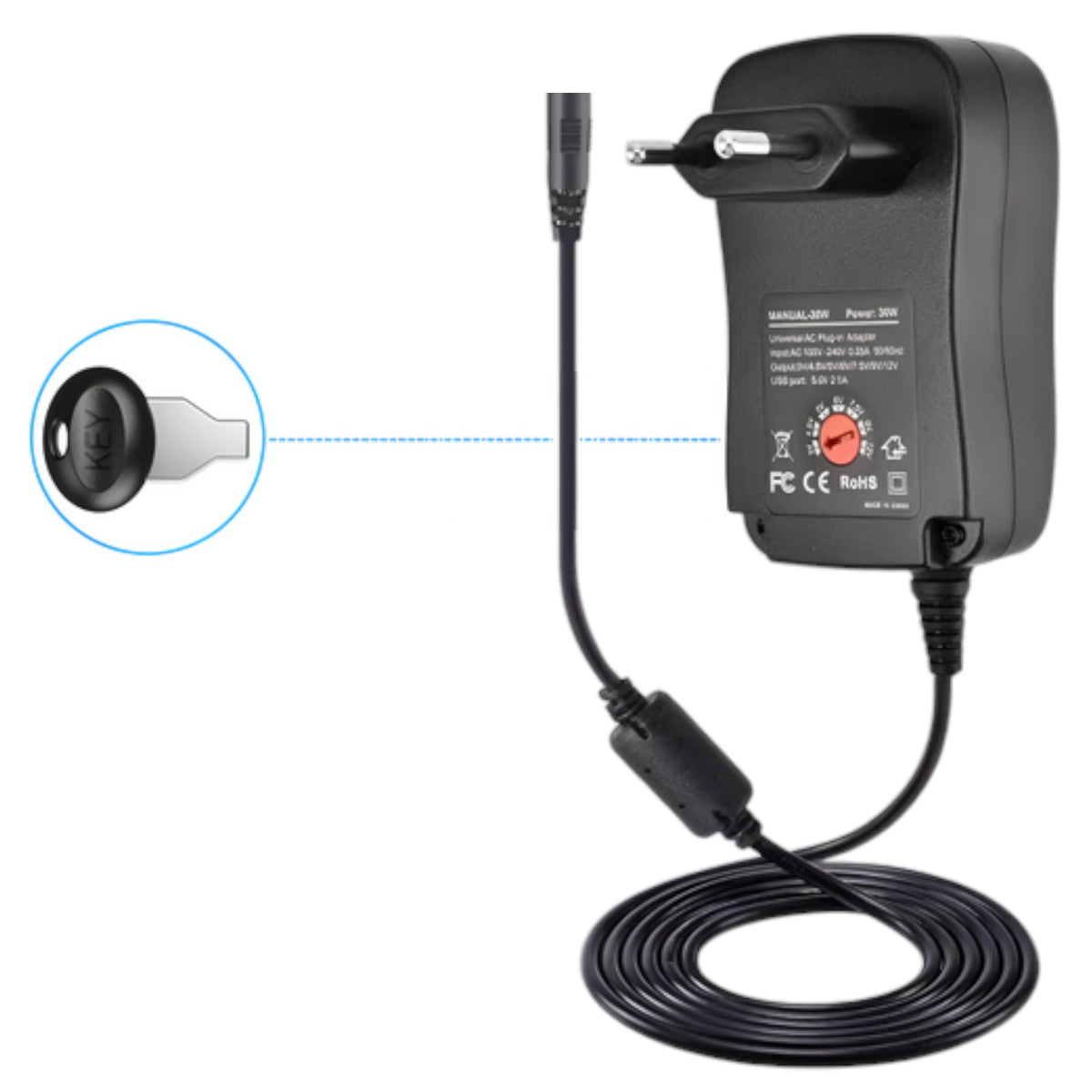 Transformador Universal de 12V / 1A / 12W con 8 Conectores