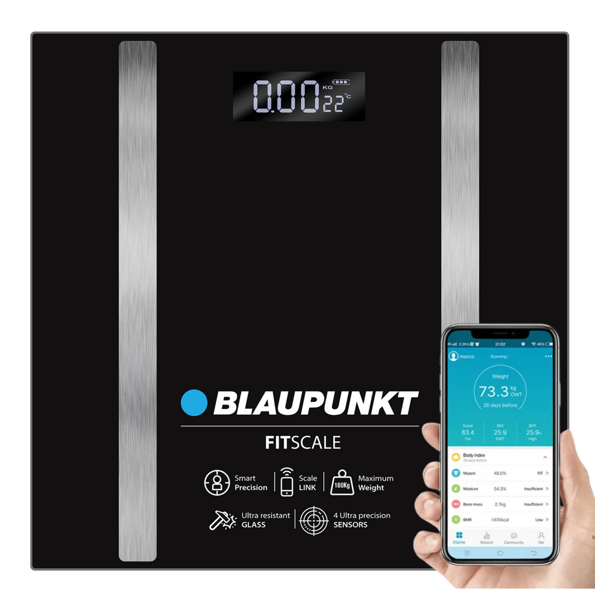 Balanza Digital Corporal Blaupunkt Smart Fit Scale 180K BK