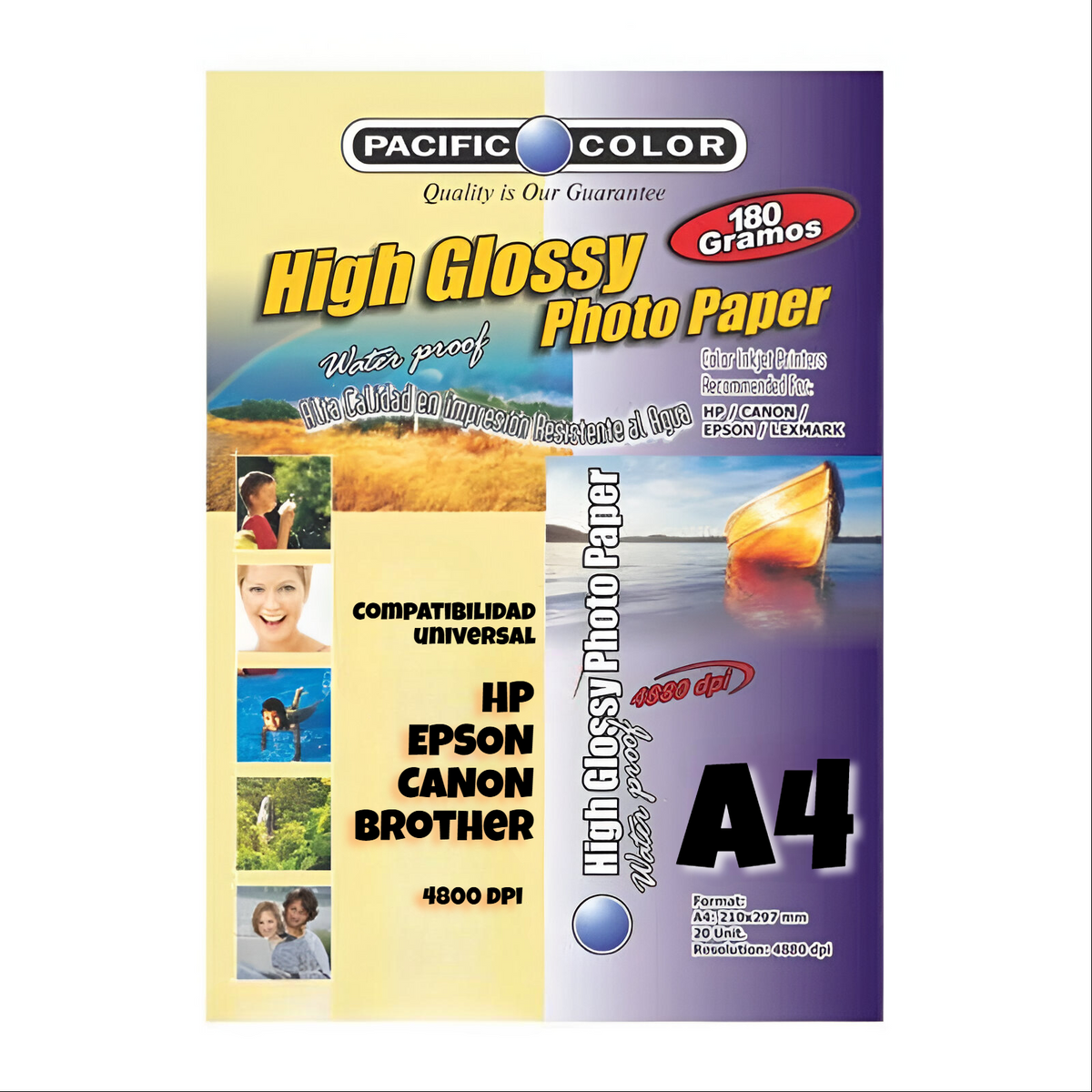 Papel Fotográfico Premium 180g HD Waterproof -100 Hojas - A4