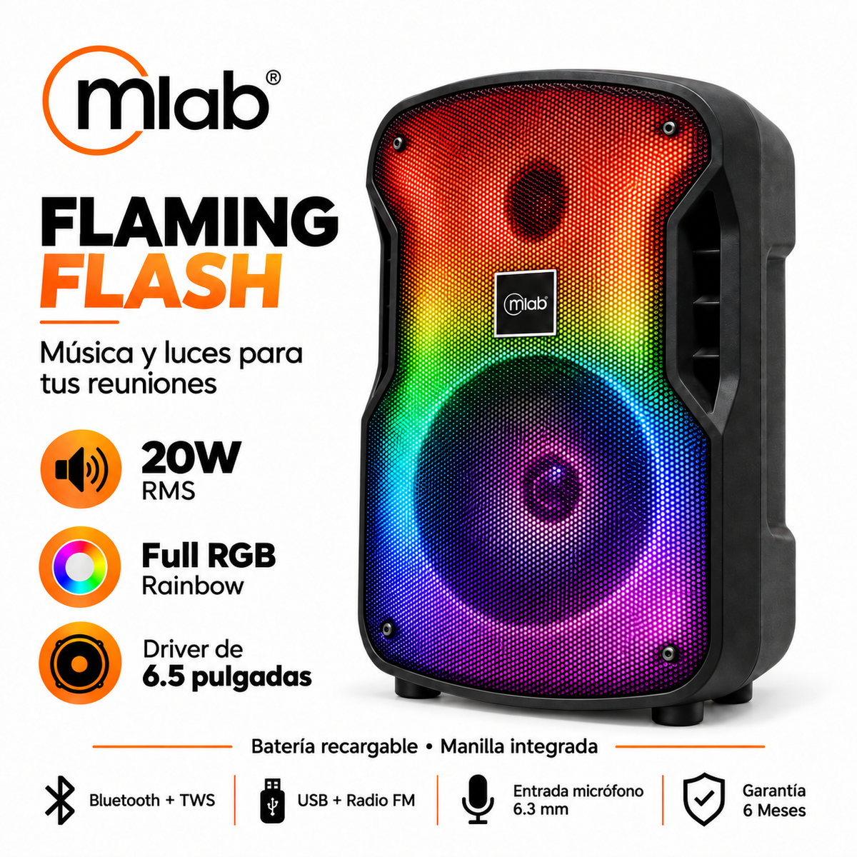 Parlante Bluetooth Flaming Flash Full RGB Light 20W RMS