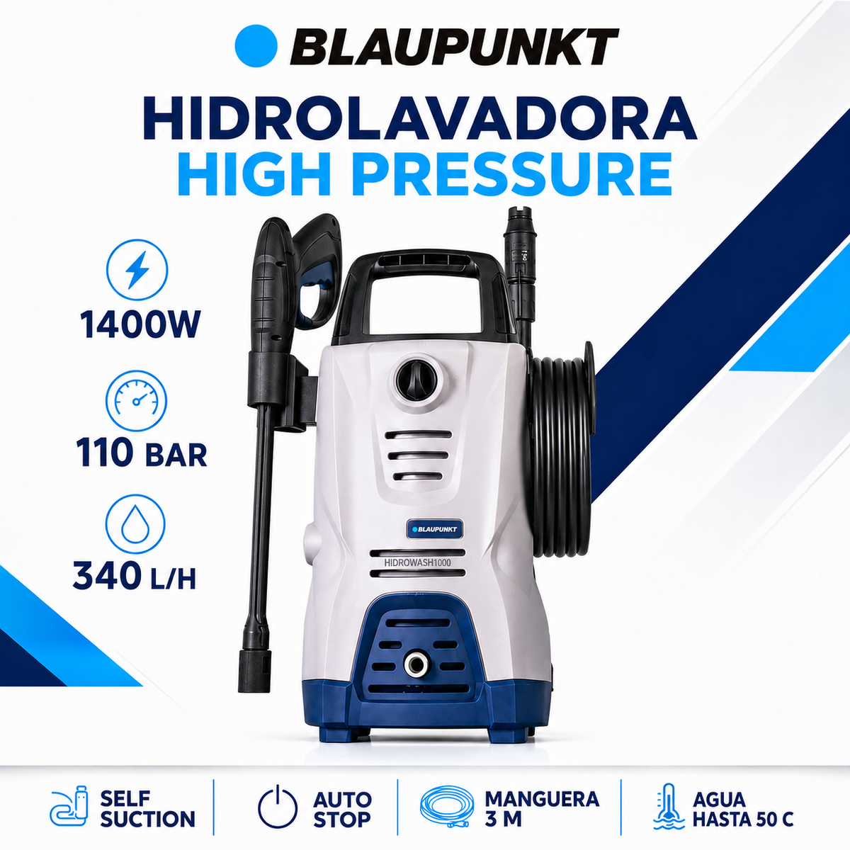 Hidrolavadora Blaupunkt High Pressure 340L/H Hidrowash 1400W