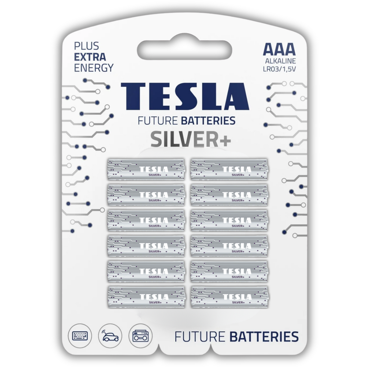 Pack 12 Pilas AA Tesla Silver+ Alkaline Plus Extra Energy