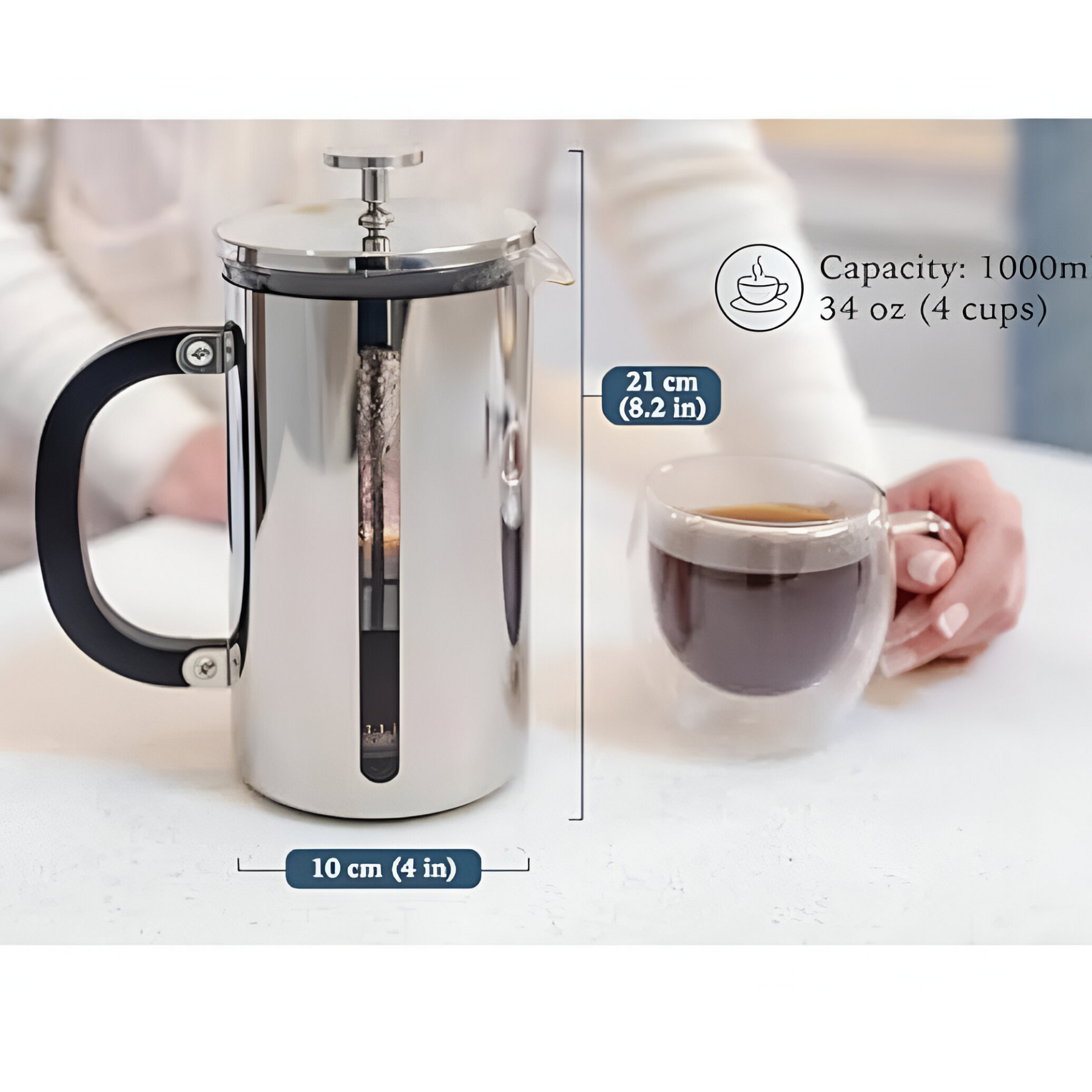 Cafetera Francesa Premium de Acero Inoxidable Cuiscent 1LT