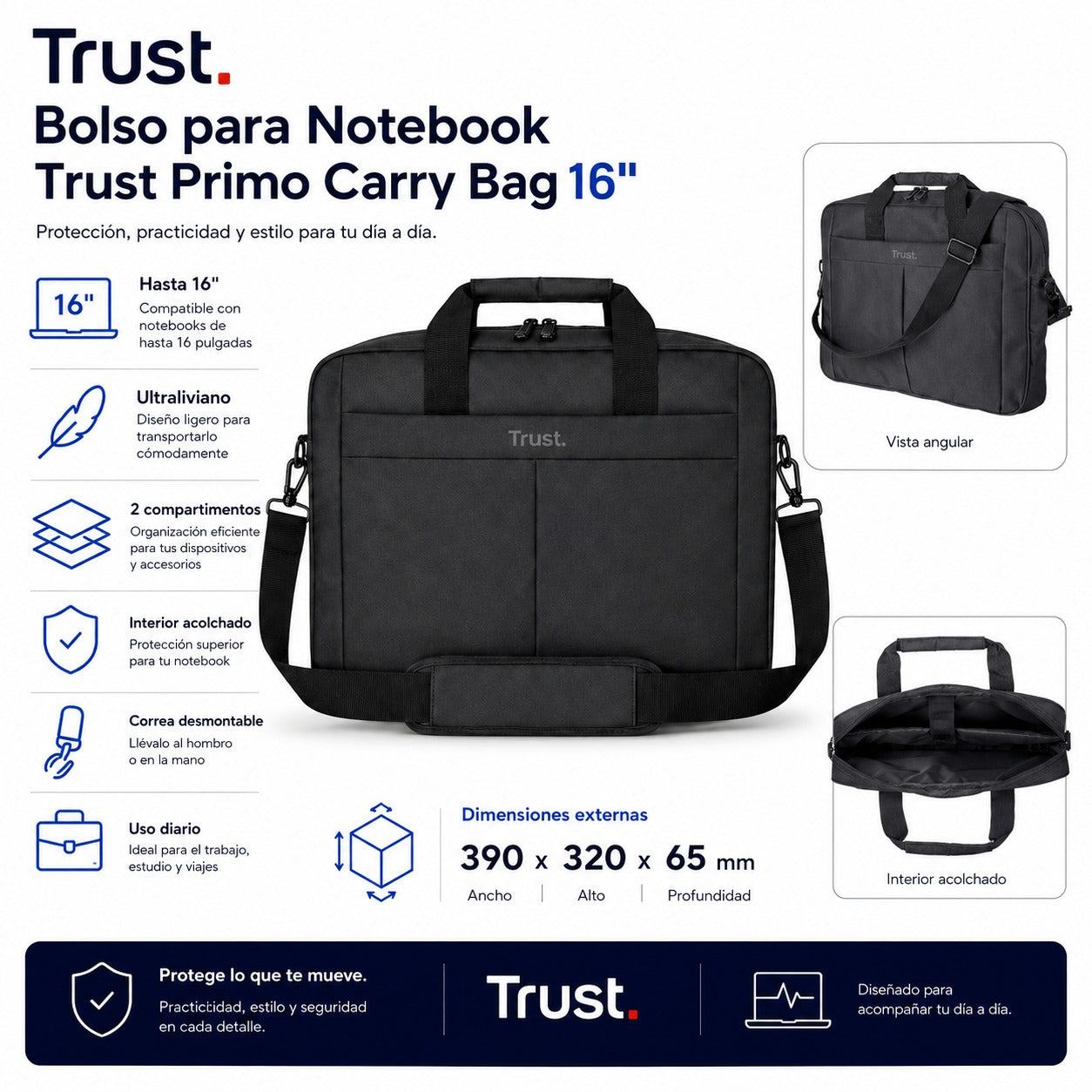 Bolso para Notebook Trust Primo 16" Max Ultra Liviano Black
