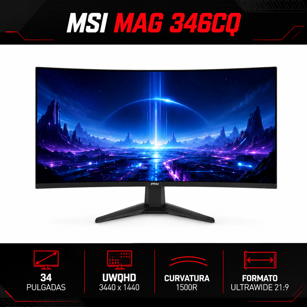 Monitor Gamer MSI 34" Curvo 180HZ Ultra Flat 1MS
