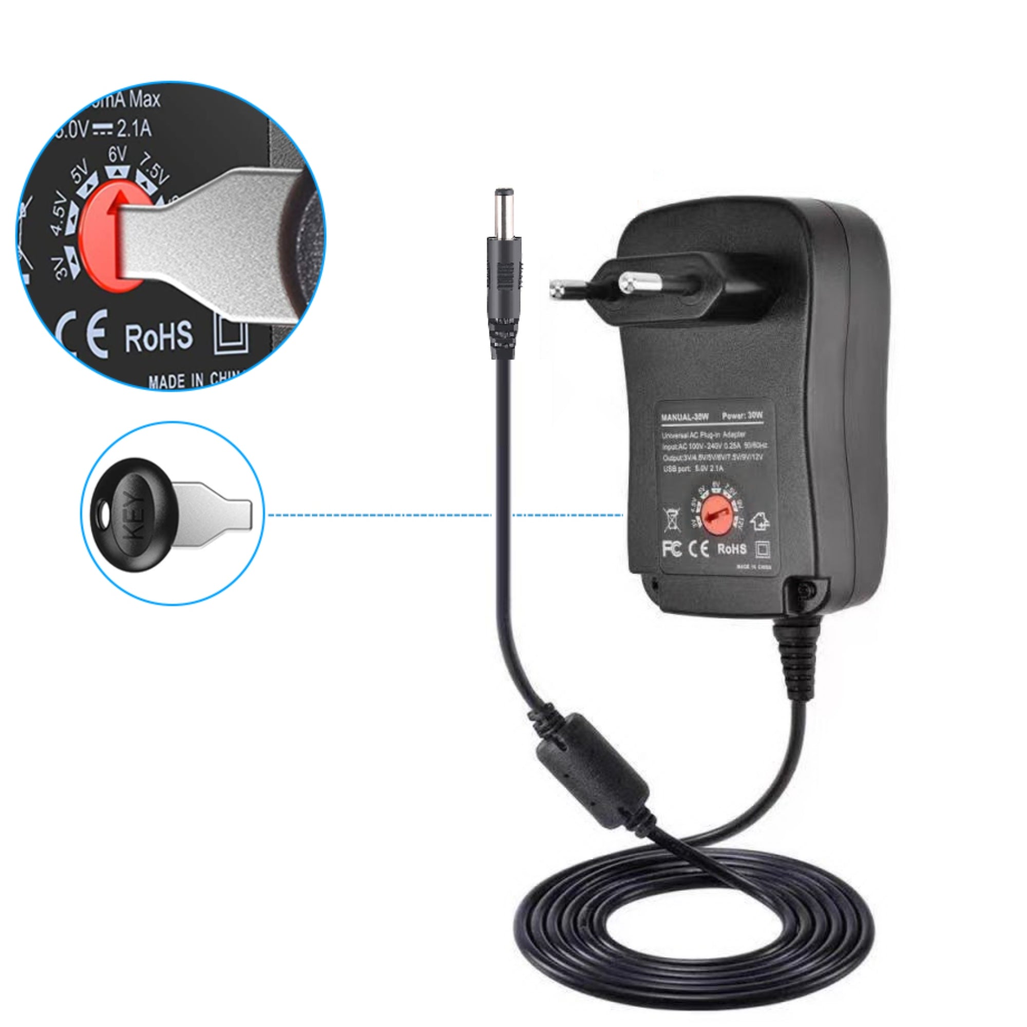Transformador 12V Regulables 2A / 24W + 6 Plug Universales