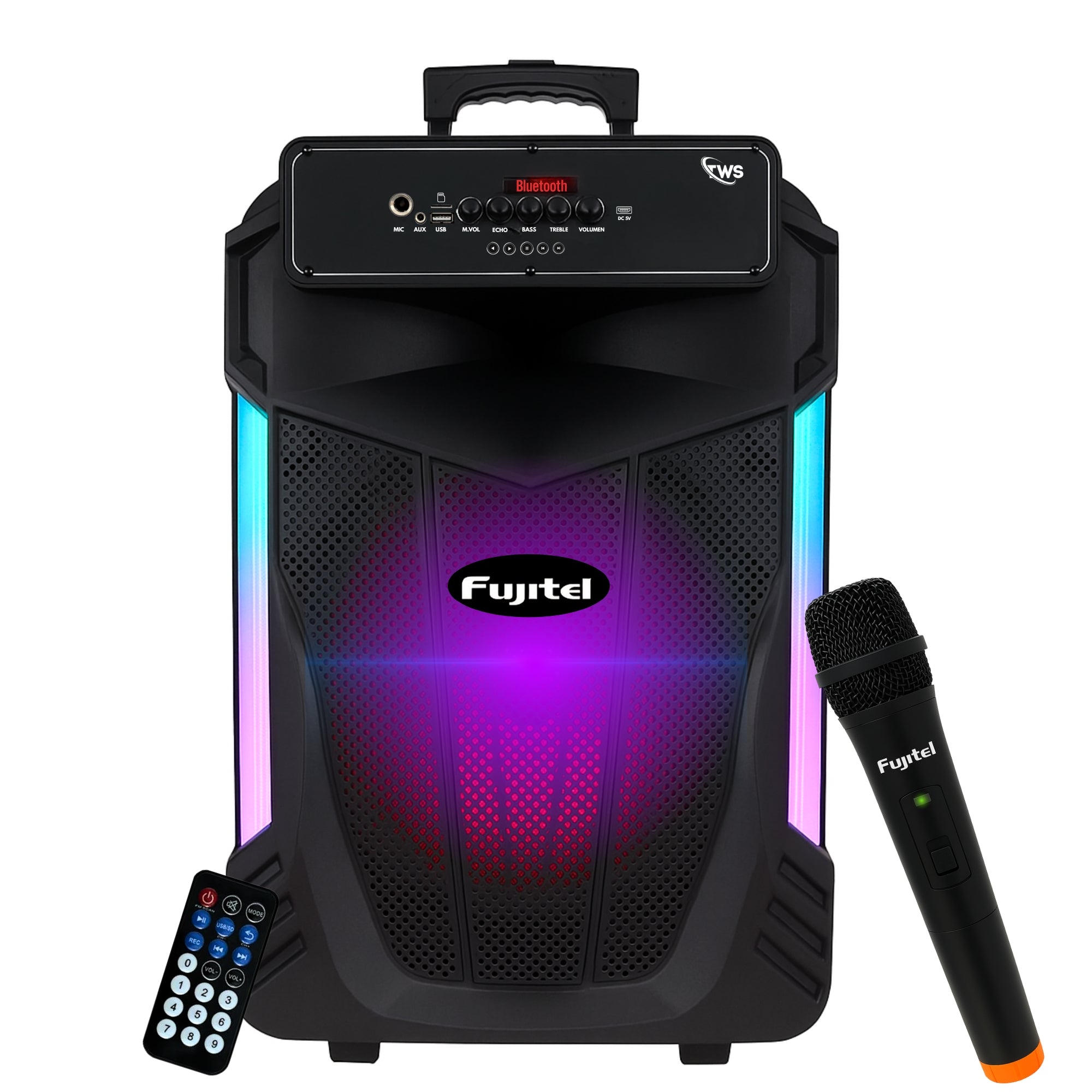Parlante Karaoke de 15" RGB Recargable + Micrófono Inalámbrico BT15L