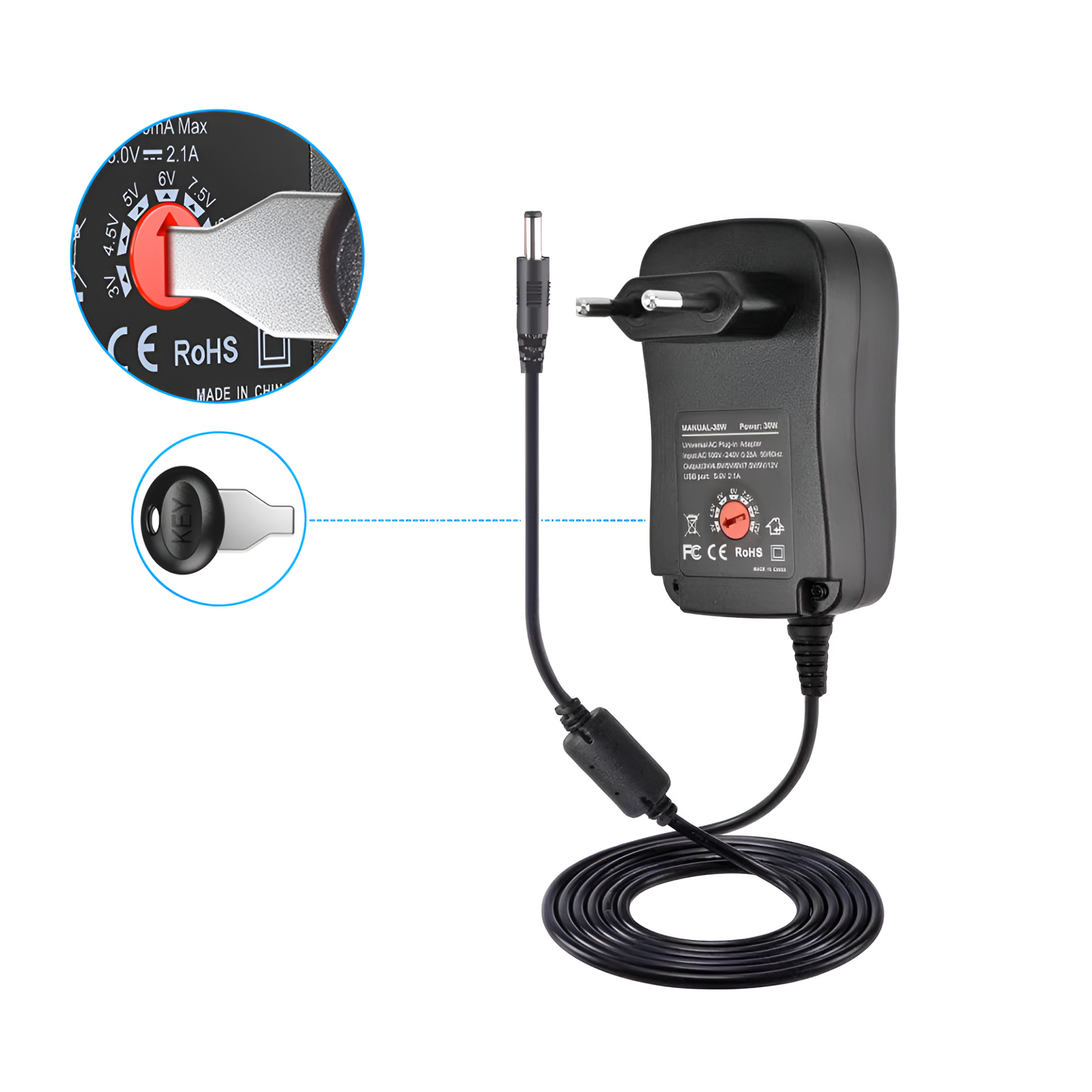 Transformador 15V Regulables 3A / 45W + 8 Plug Universales