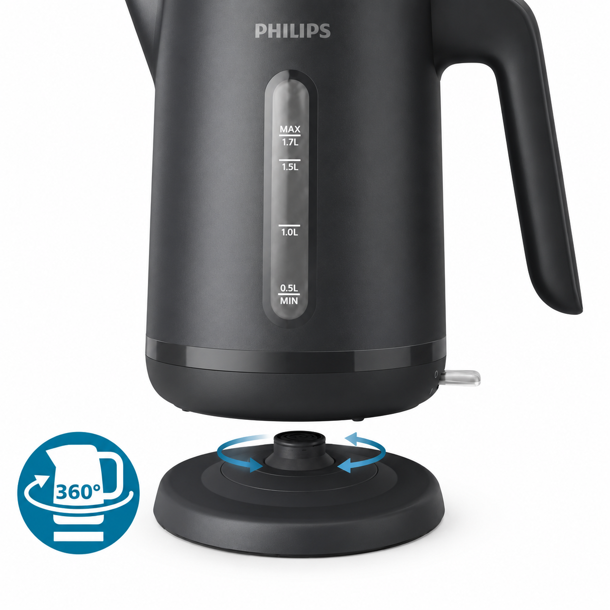 Hervidor Philips 1.7 Litros con Base Giratoria de 360° Black