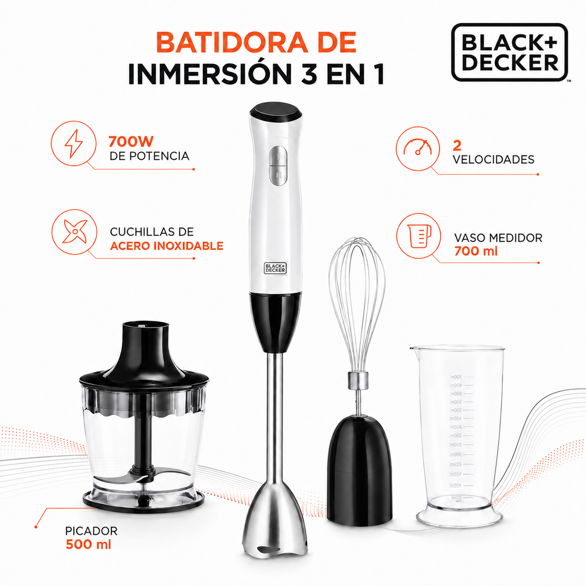 Batidora De Inmersion 3 en 1 Black + Decker 700W HB24710-CL