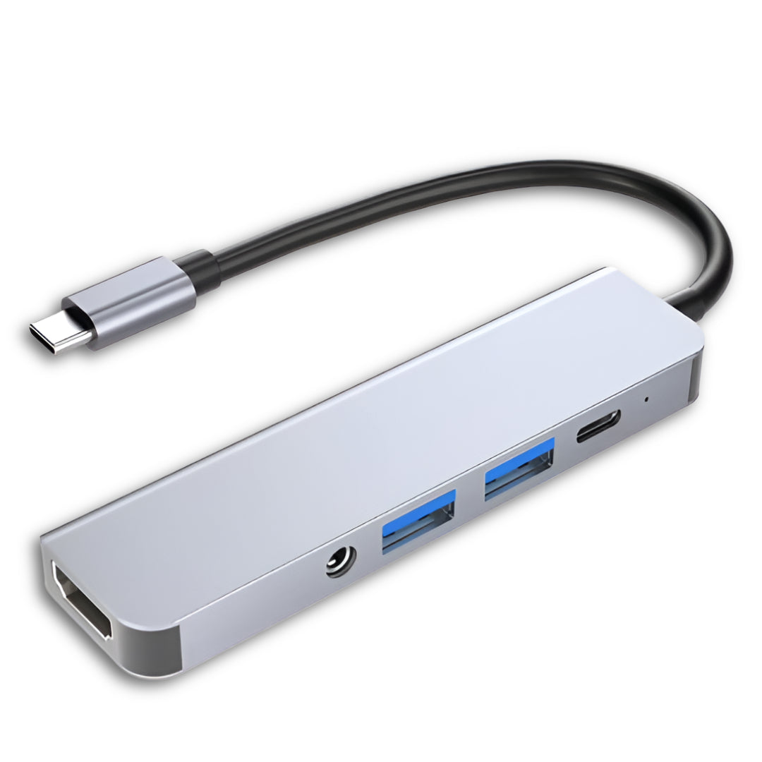 Adaptador Hub Usb-C Multipuertos 5 En 1 (Hdmi, Jack, Usb, Usb C) Gtc