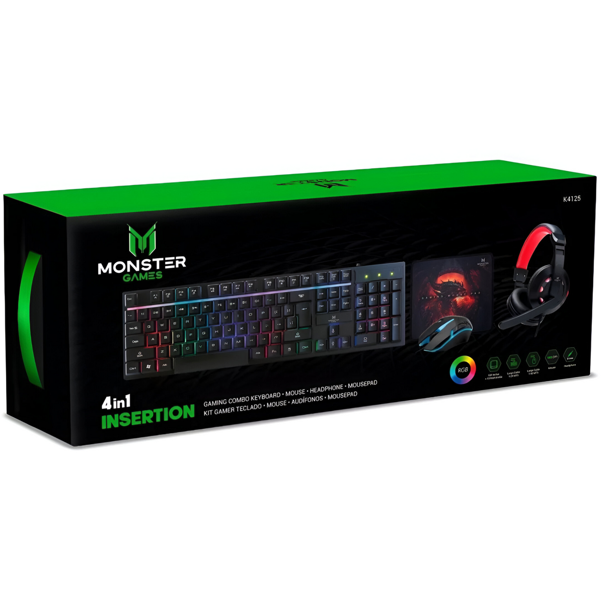 Kit Pro Gamer Mouse Teclado RGB Audifonos y Mouse Pad K4125