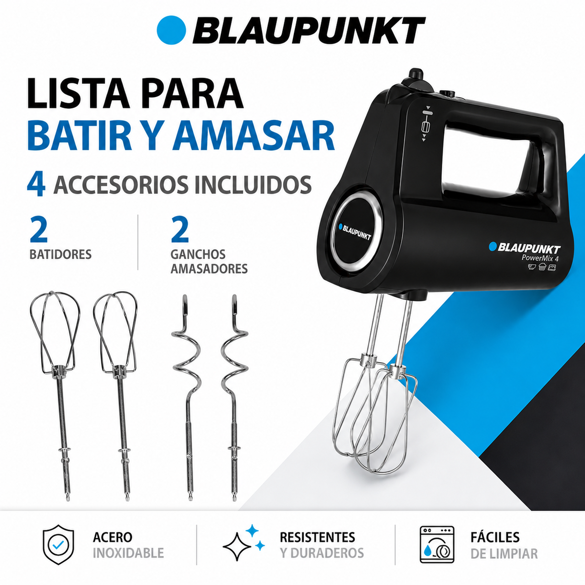 Batidora de Mano Power Mixer 500W de 5 Velocidades + Turbo