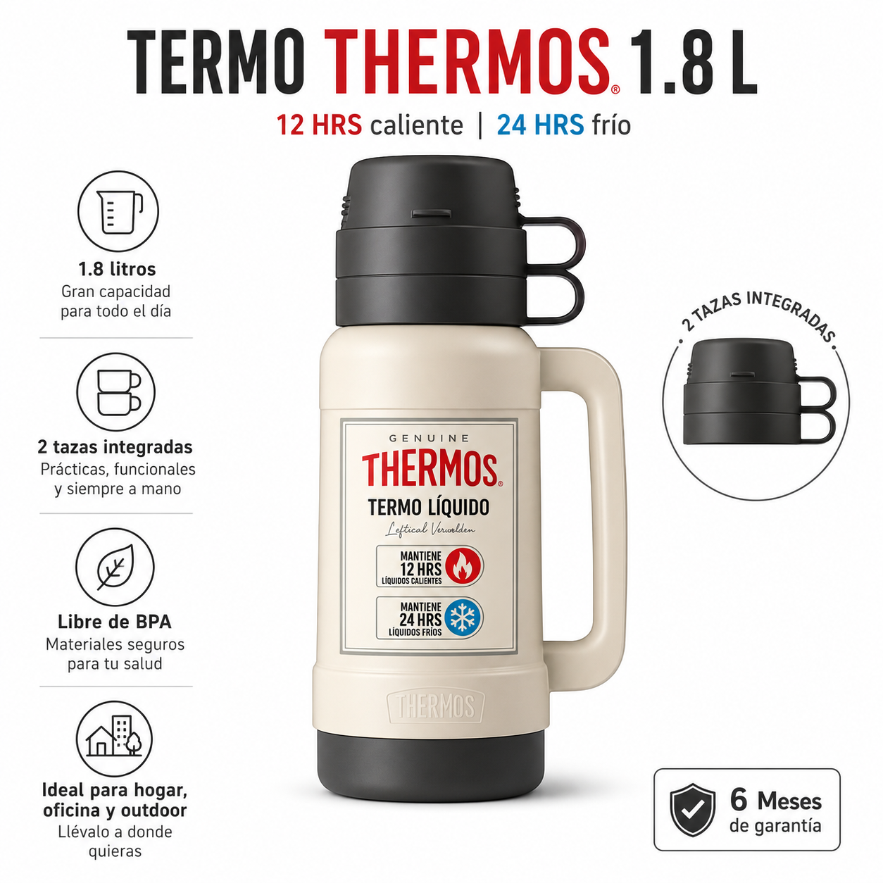 TERMO Para Líquidos 1.8 Litros THERMOS 32-180-C6 Blanco