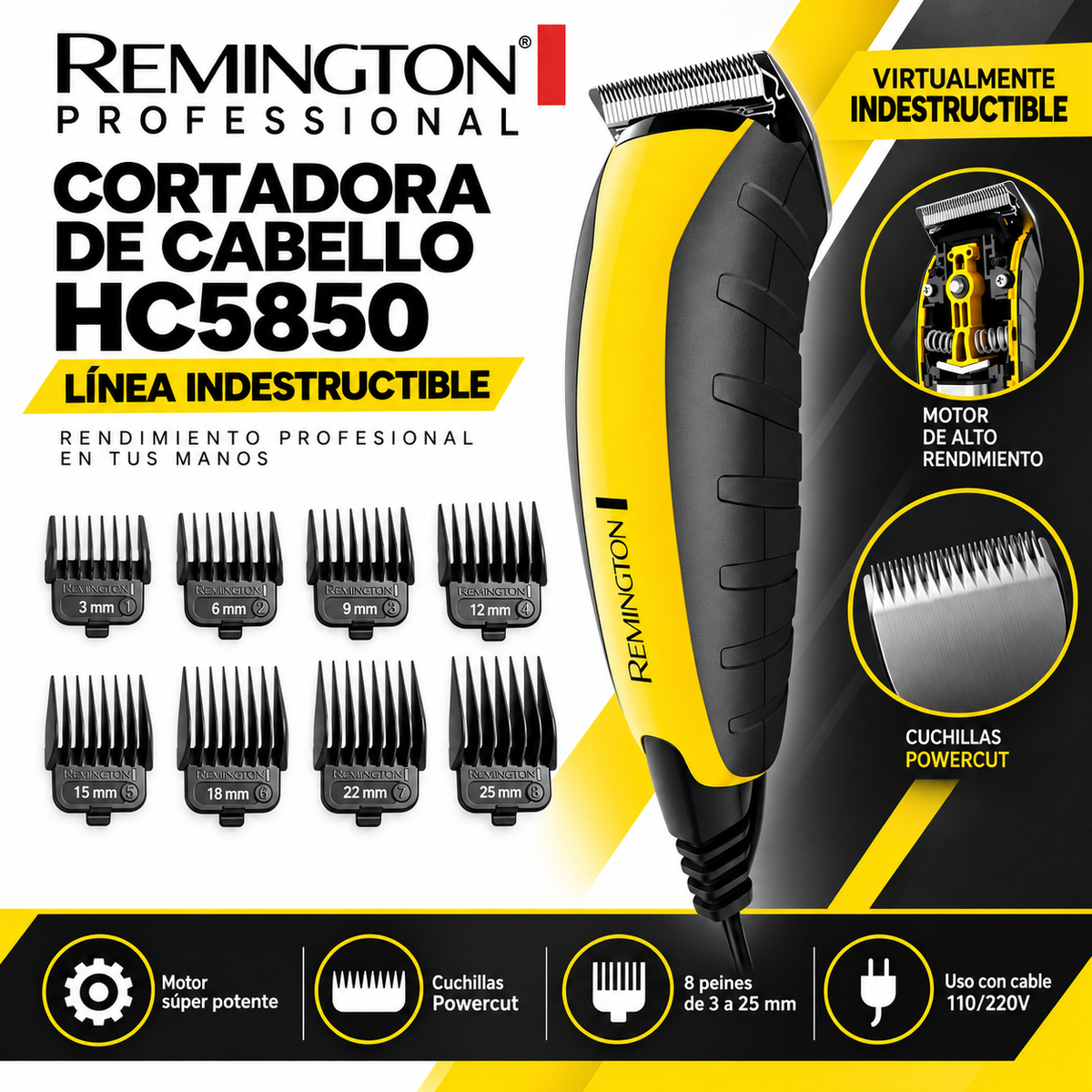Cortadora De Cabello Remington HC5850 Indestructible 15 Pcs