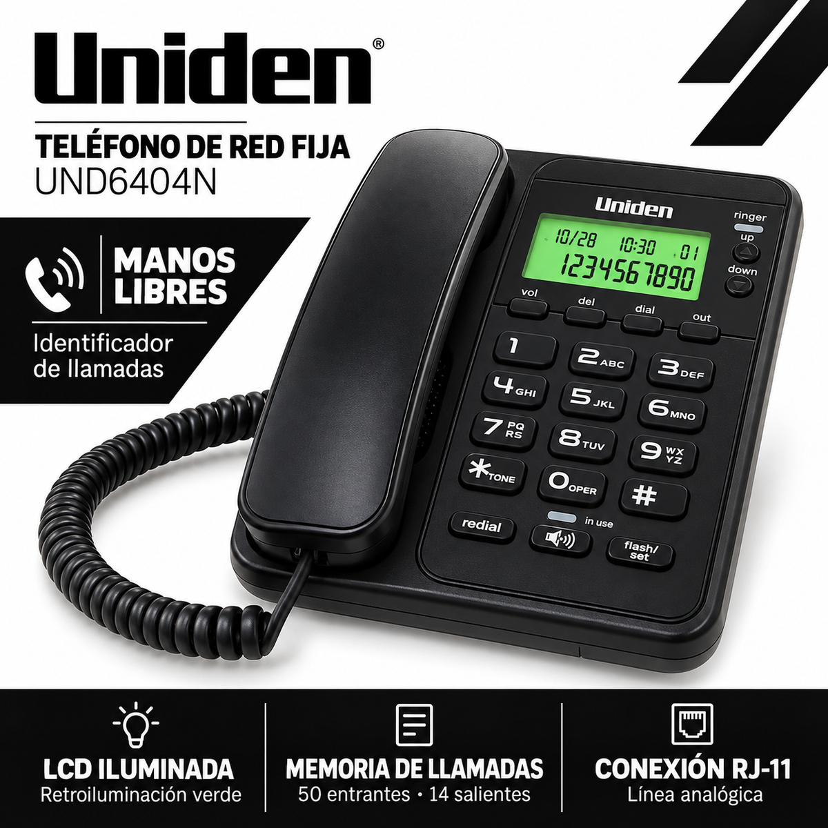 Telefono De Red Fija Sobre Mesa Uniden Con Manos Libre 6404