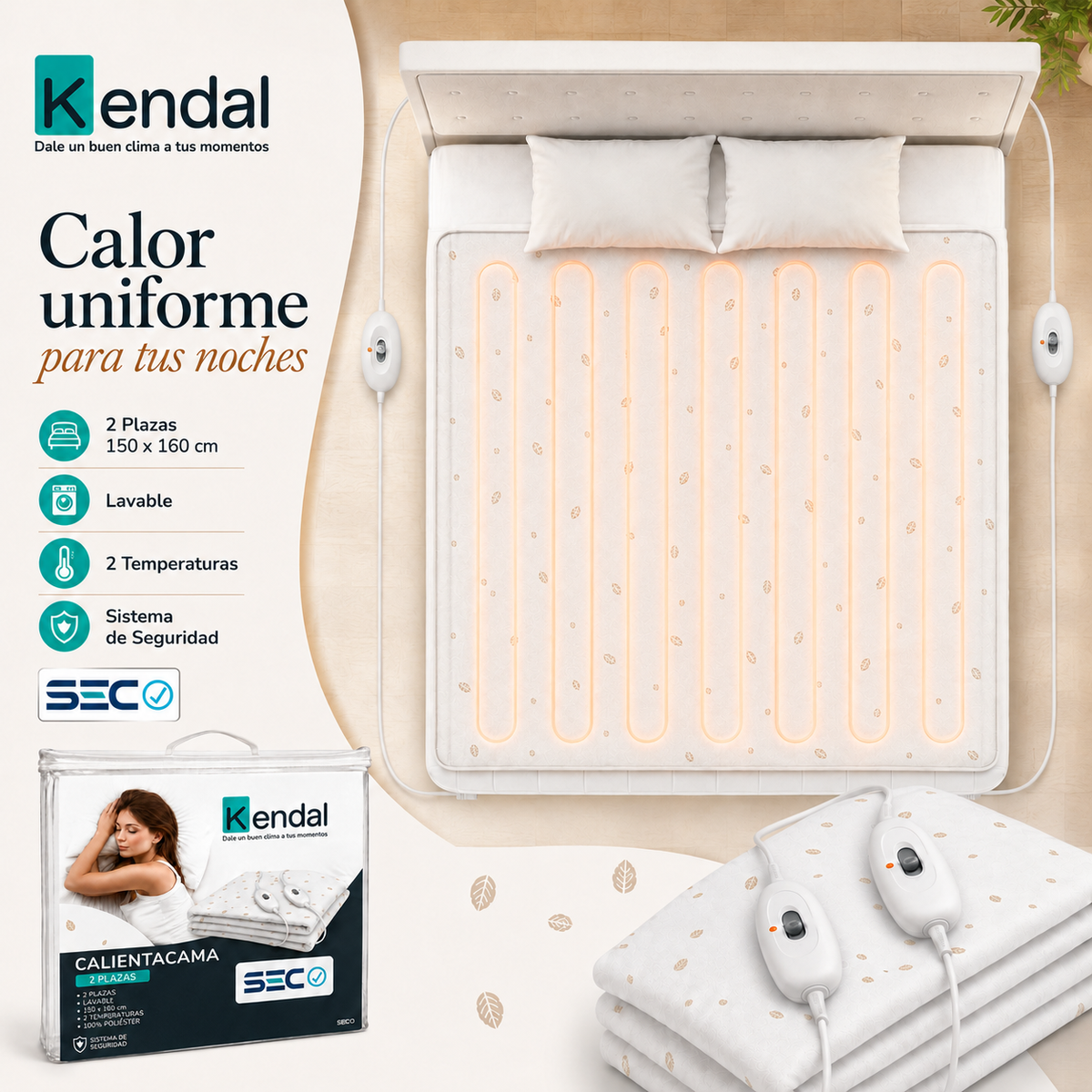 Calienta Camas Kendal 2 Plaza Lavable / 2 Temperaturas / SEC