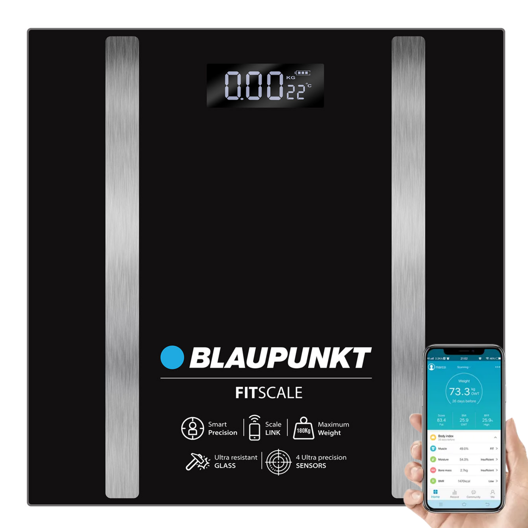 Balanza Digital Corporal Blaupunkt Smart Fit Scale 180K BK