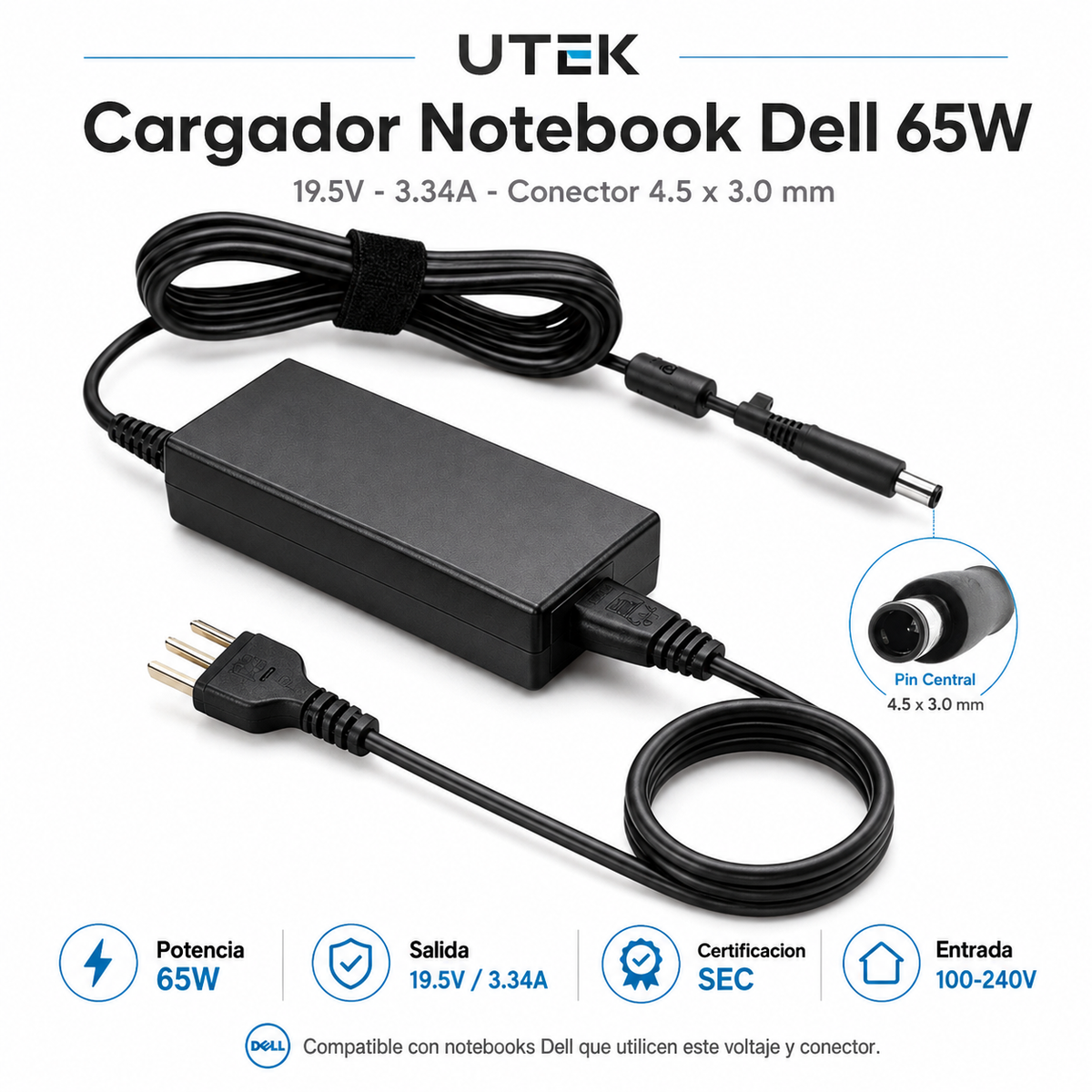 Cargador Notebook Para DELL 19.5V 3.34A 65W4.5*3.0m CERT SEC