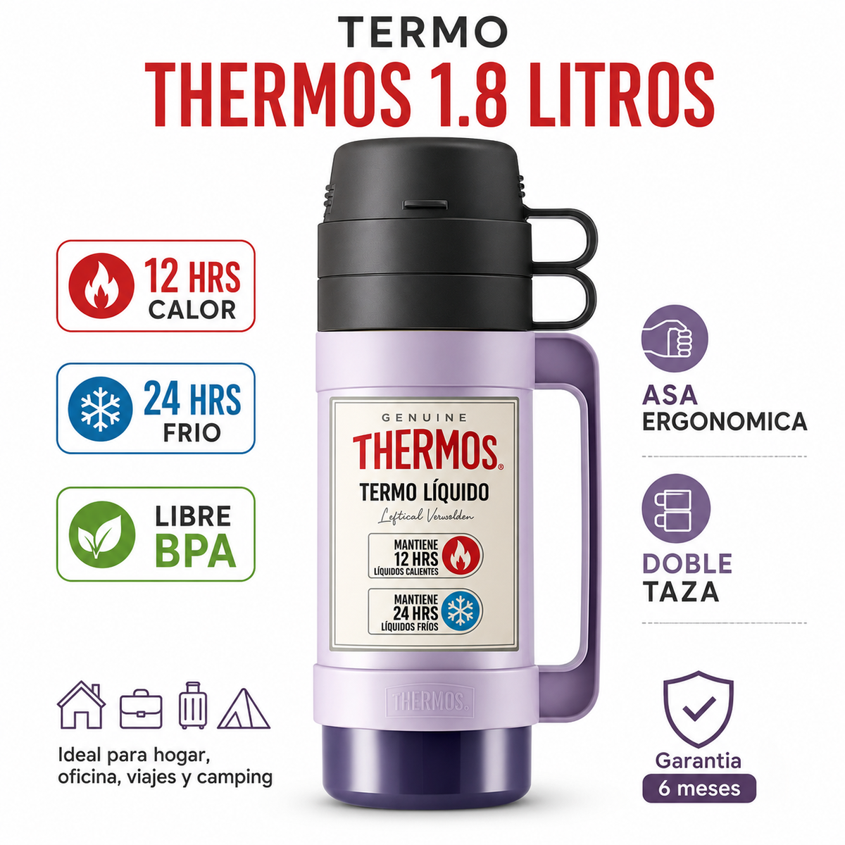 TERMO Para Líquidos 1.8 Litros THERMOS 32-180-C7 Lila