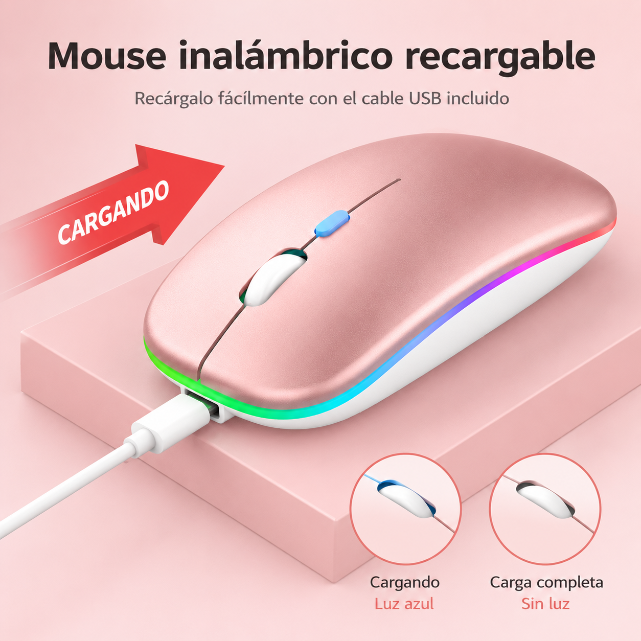 Mouse Dual Inalámbrico Rosado Recargable Bluetooth + USB 2G