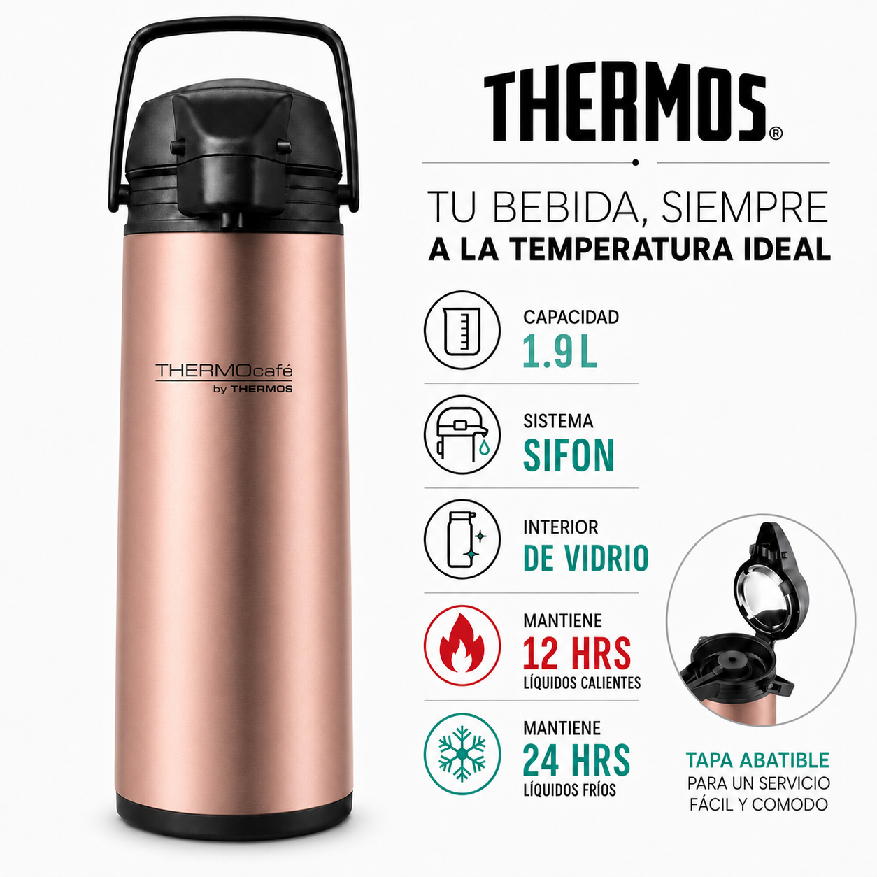 Termo con Sifón para Líquidos 1.9L Thermos JADO-19 Rosa Gold