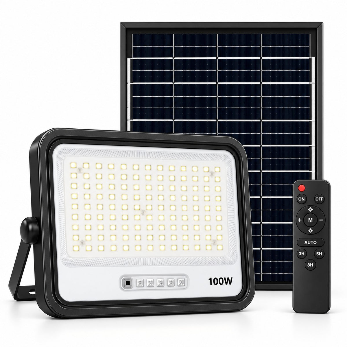 Proyector LED 100W con Panel Solar Independiente + Cable 5MT