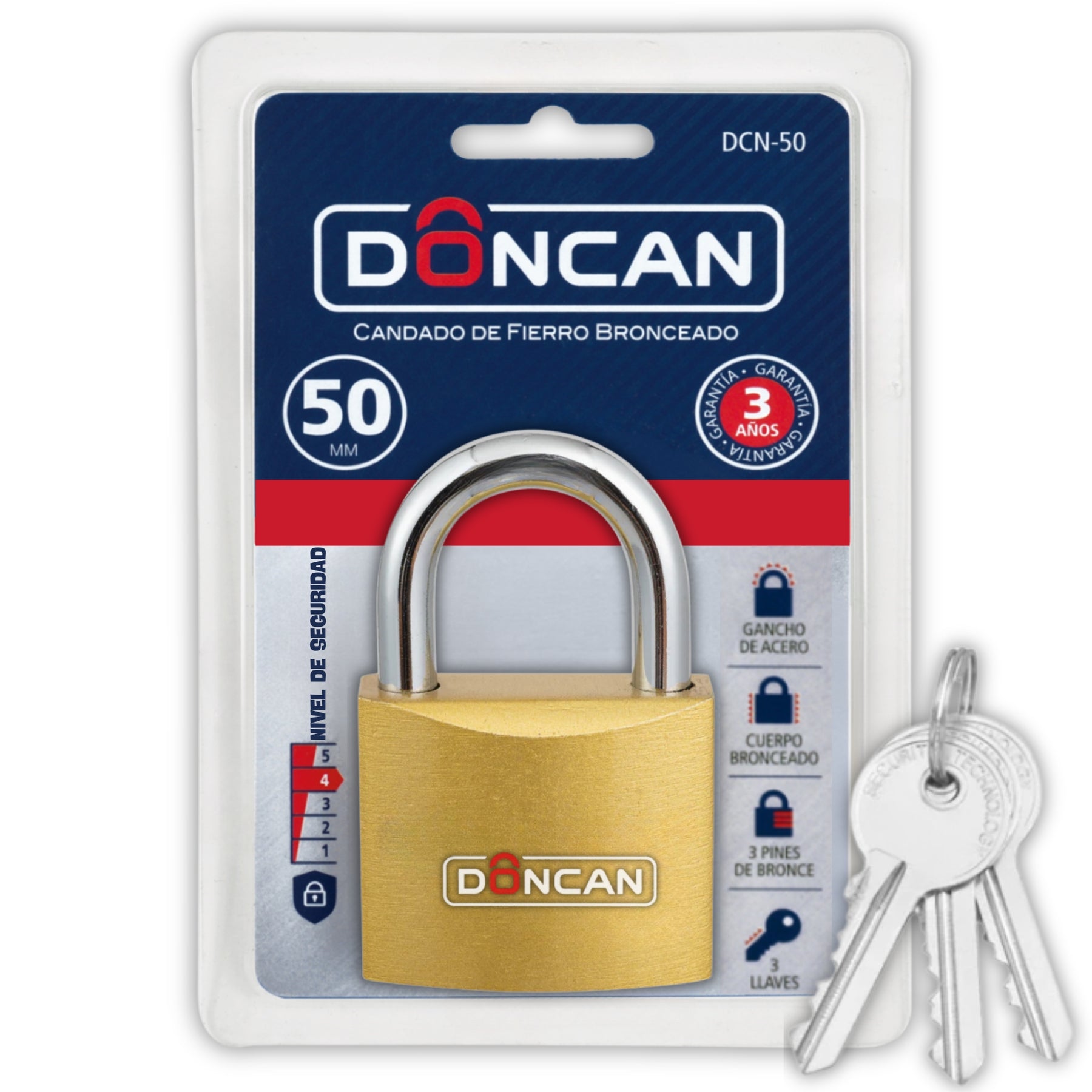 Pack de 3 Candados de 50mm Doncan de Acero Bronceado DCN-50