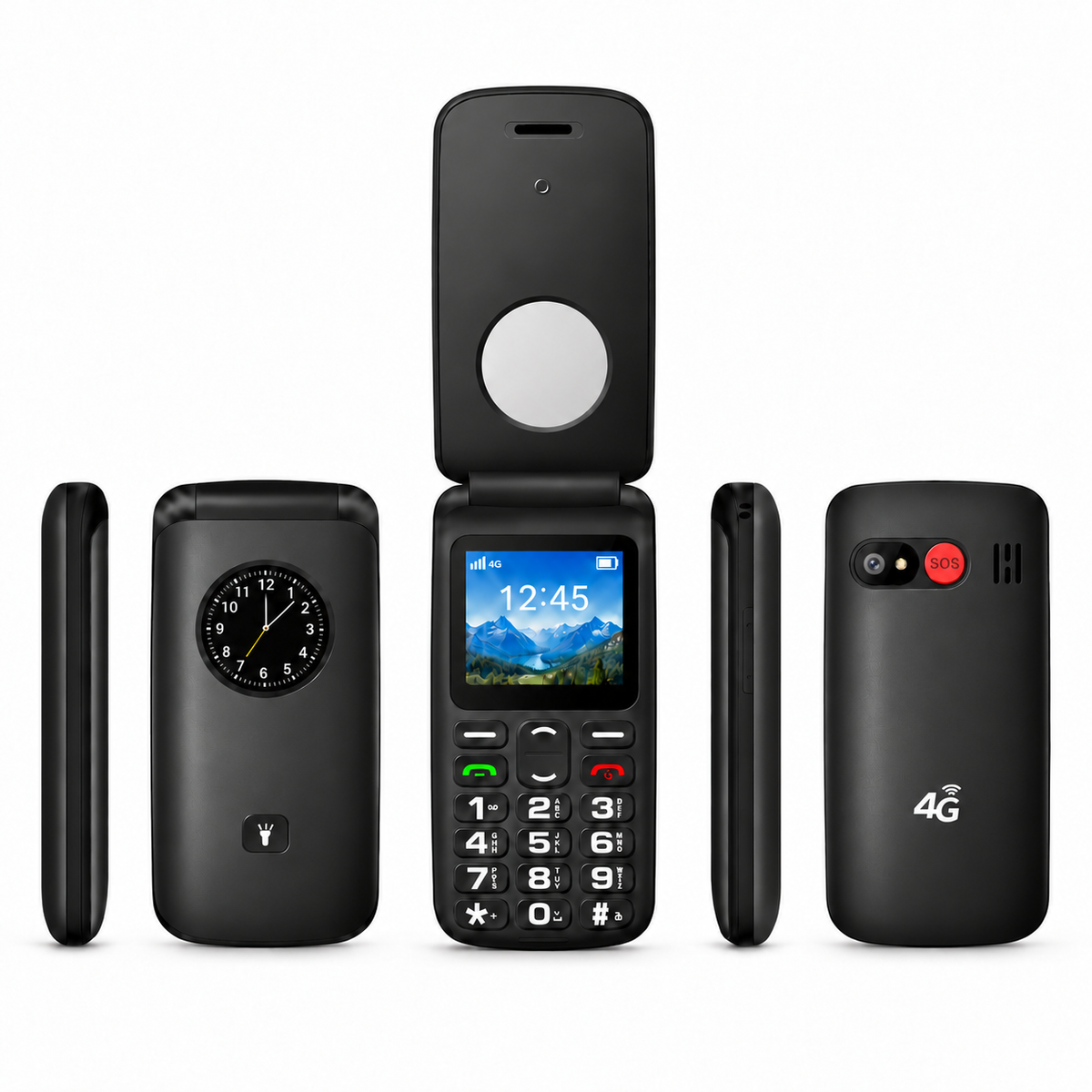 Celular Adulto Mayor 4G Tipo Almeja Liberado Botón SOS Negro