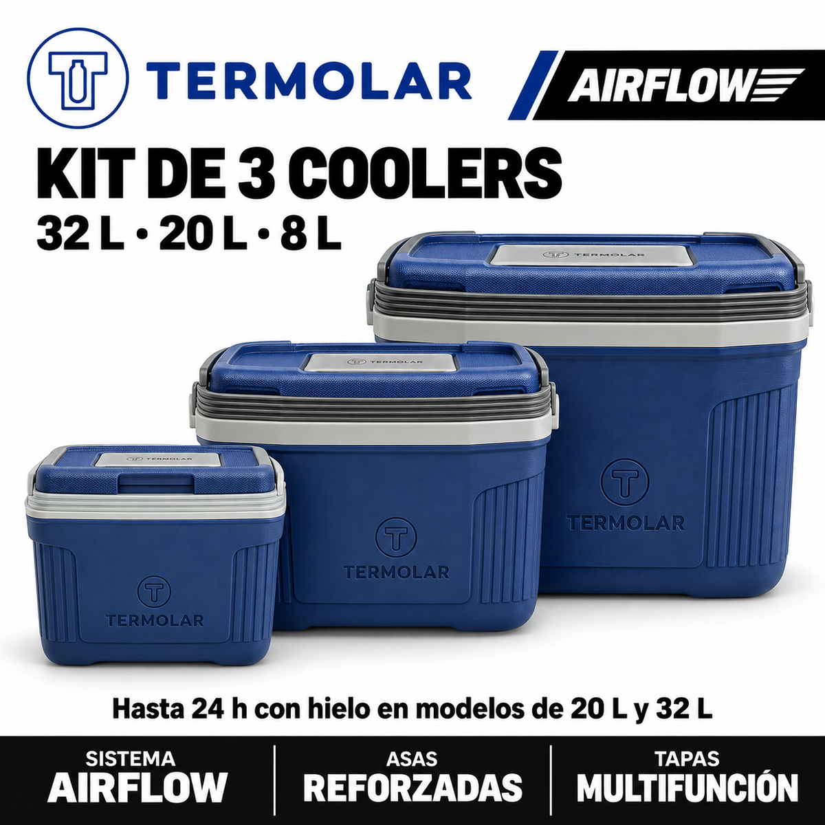 Kit de 3 Neveras AirFlow 12H Frio/ 24 Caliente 32L- 20L- 8L Termolar