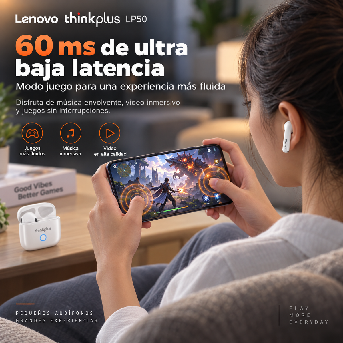Audífonos Bluetooth TWS Lenovo ThinkPlus LivePods LP50 Touch
