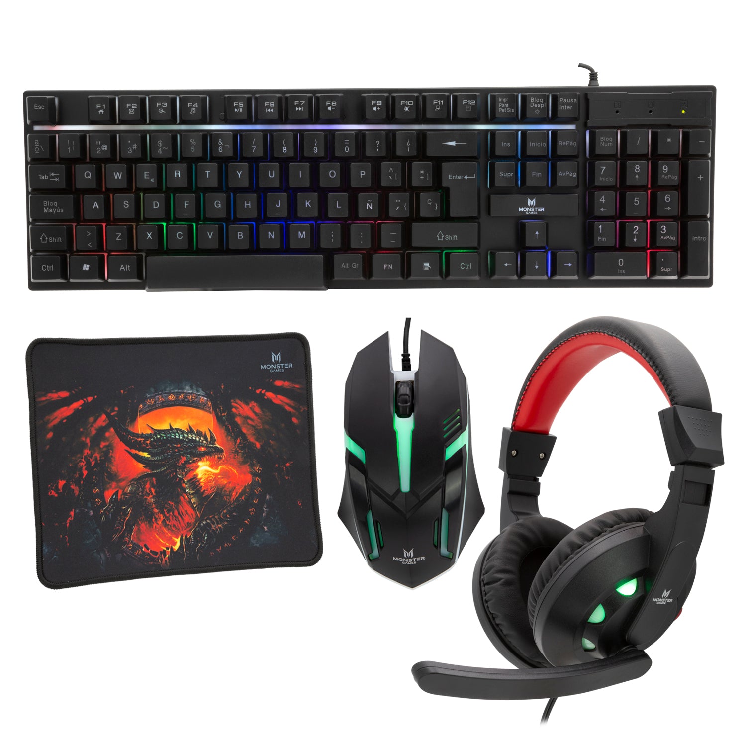 Kit Pro Gamer Mouse Teclado RGB Audifonos y Mouse Pad K4125