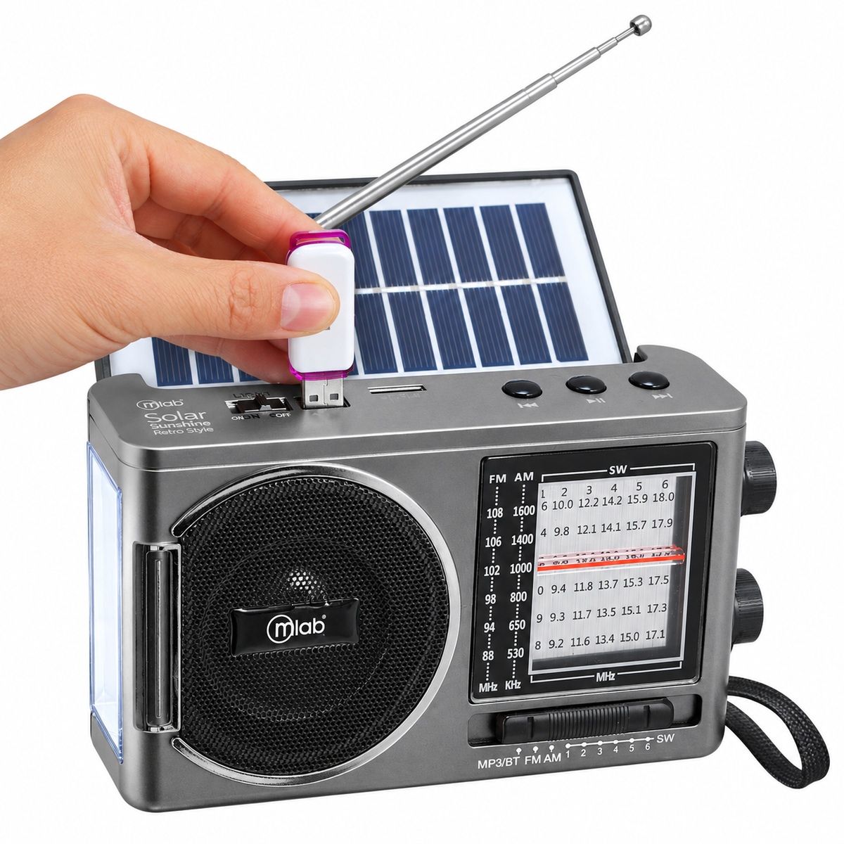 Radio Solar Recargable AM FM/ SW/ TF/ USB/ BT Retro Sunshine