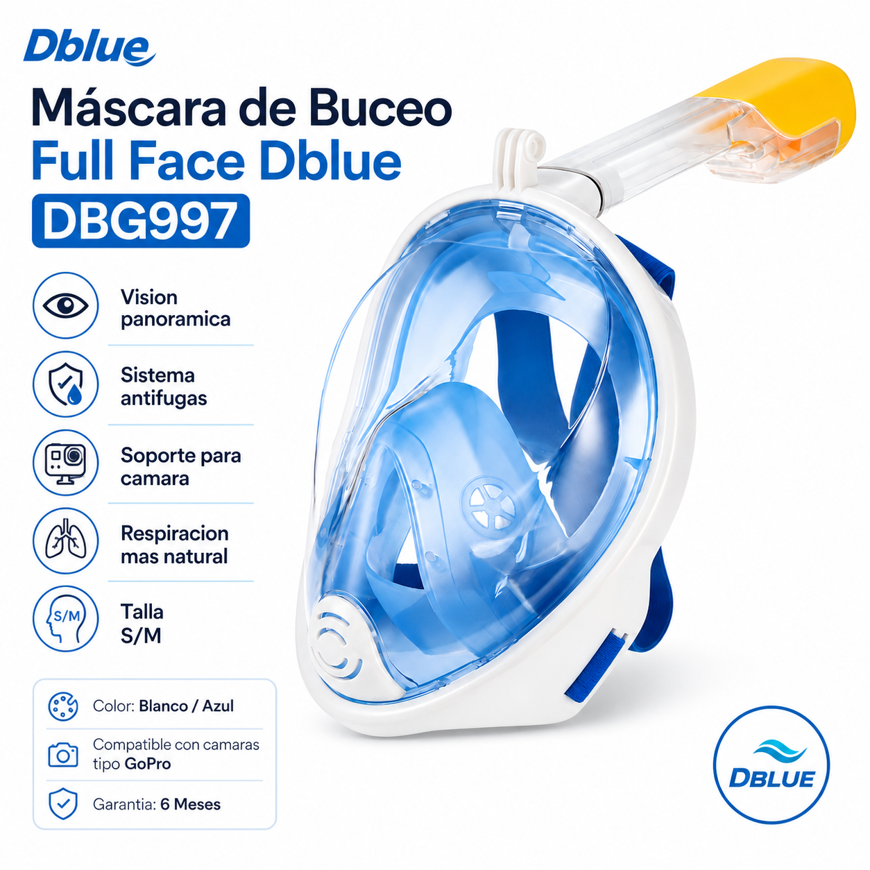 Mascara de Buceo Antifugas TALLA S/M Ajustable DBG997