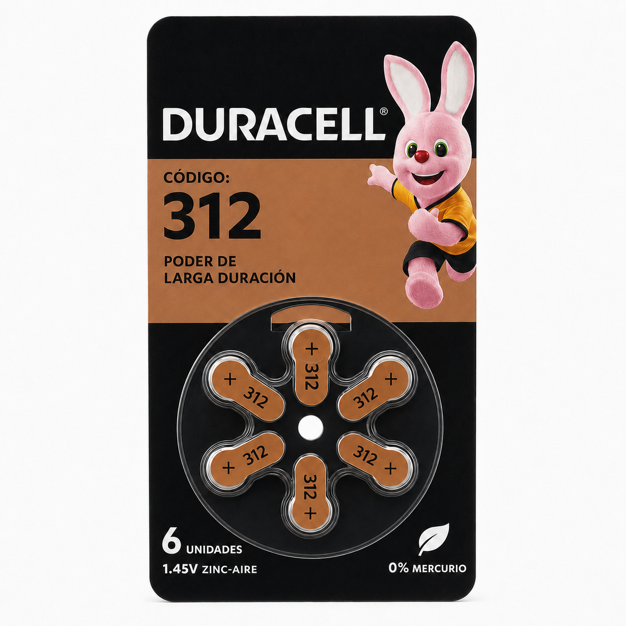 Pila Duracel 312 Auditiva - Pack de 6U Larga Duración