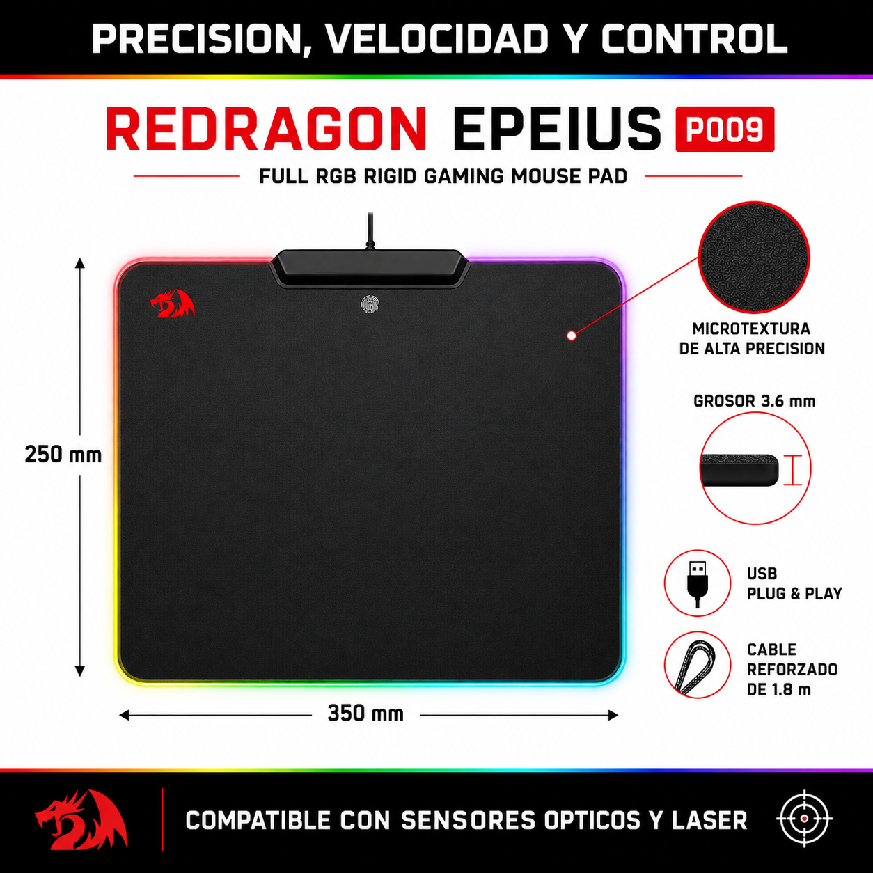 Mouse Pad Redragon FULL RGB de Alto Contraste Epeius P009