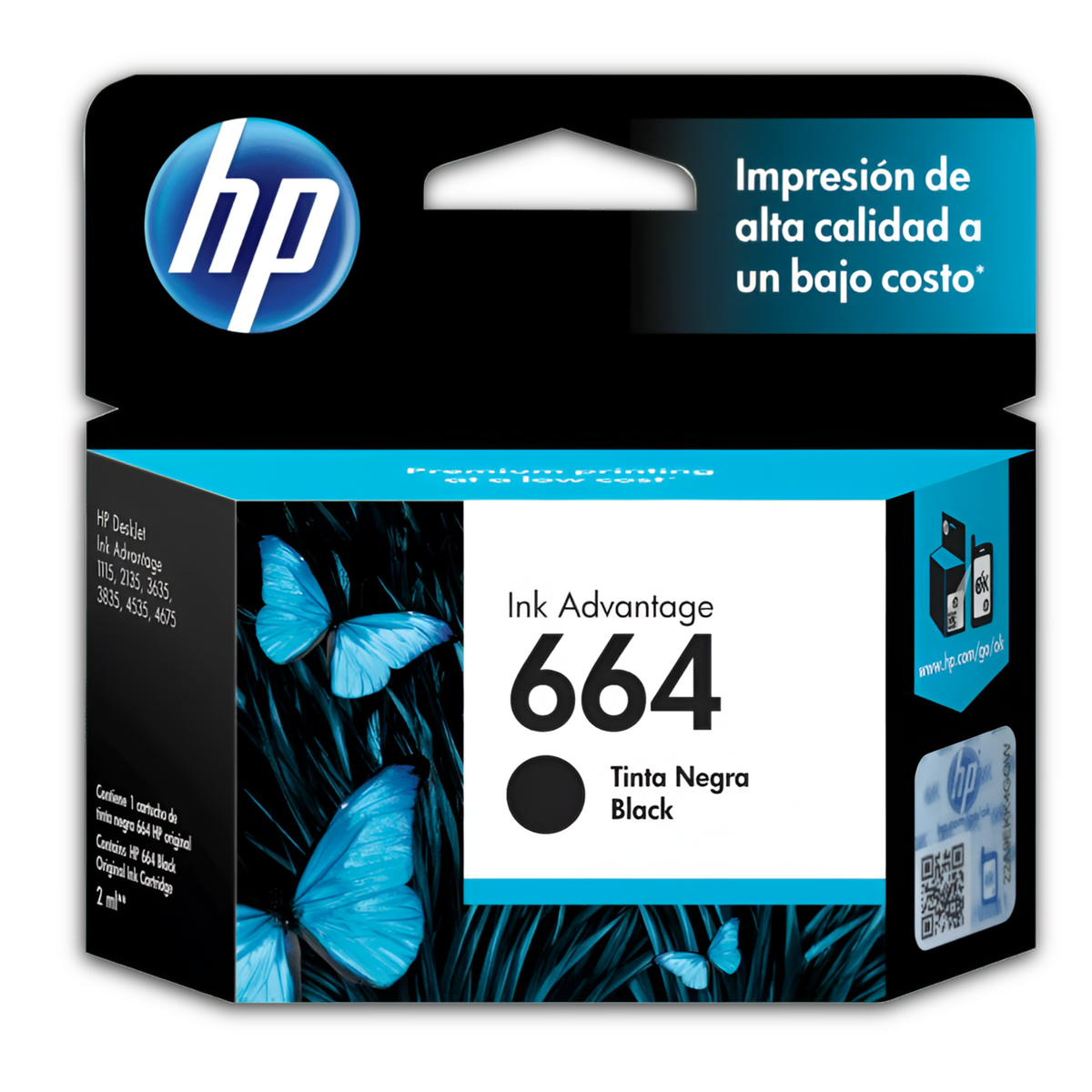 Tinta HP 664 Negra Cartridge Original F6V29AL Black 2ML