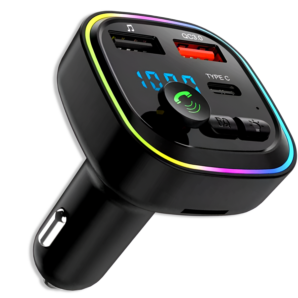 Transmisor FM Bluetooth + Puerto Quick Charge 20W 12/24V RGB