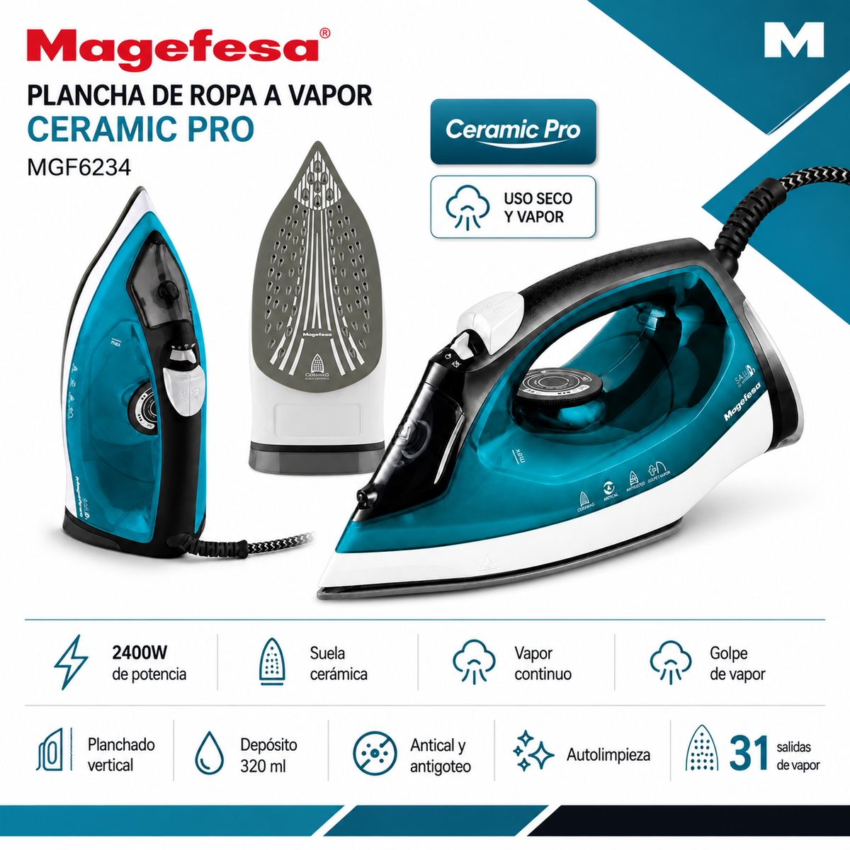 Plancha de Ropa con Vaporizador Continuo Ceramic Pro MGF6234
