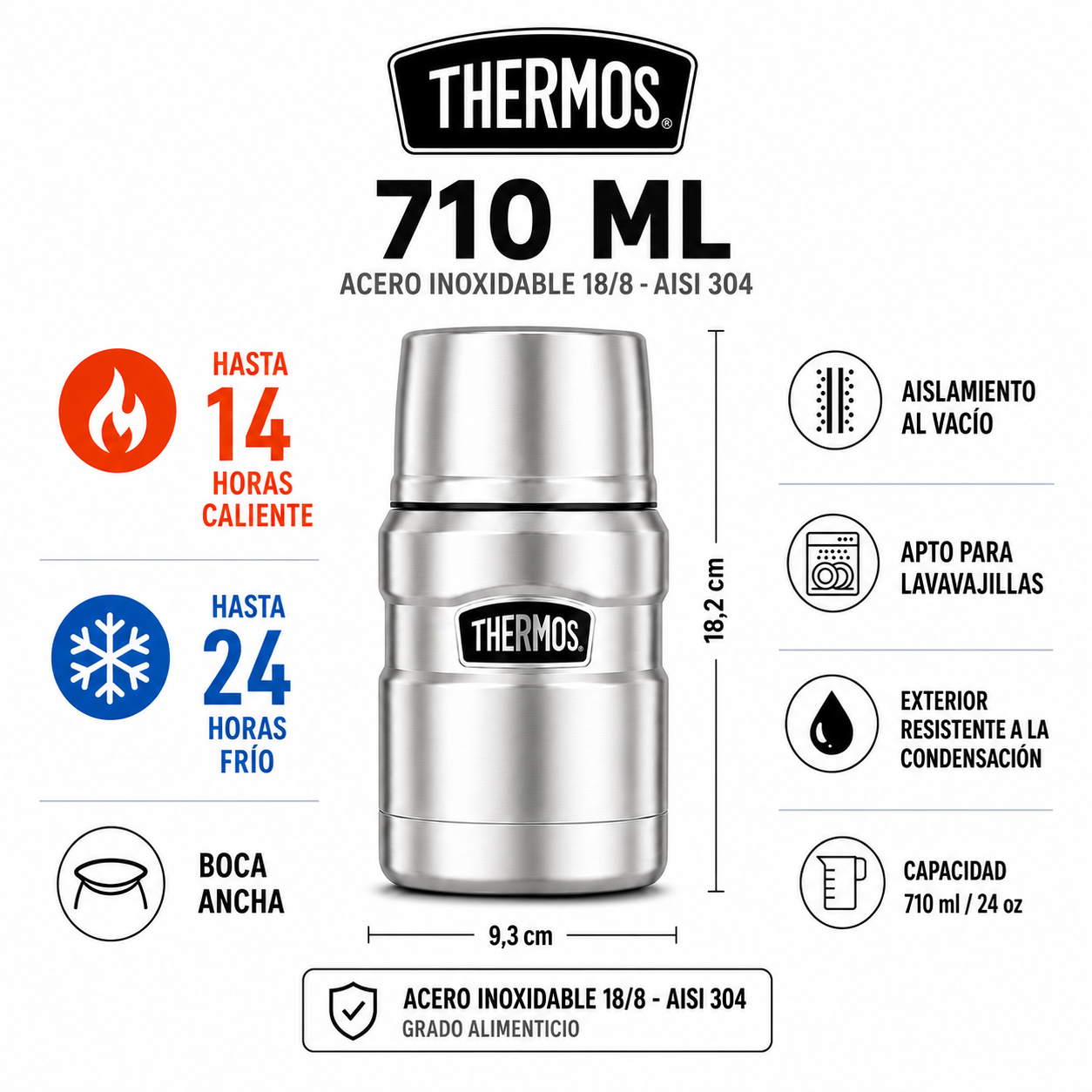 Termo de Comida Inox Thermos King 700ML Negro