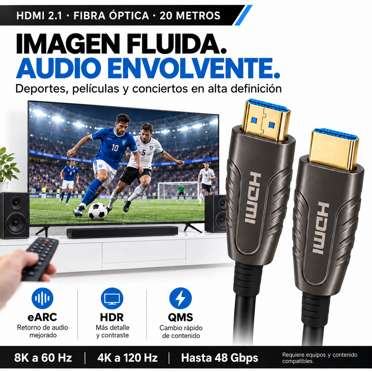 Cable HDMI 8K Profesional V2.1 de Fibra Óptica 20MT 48Gbps