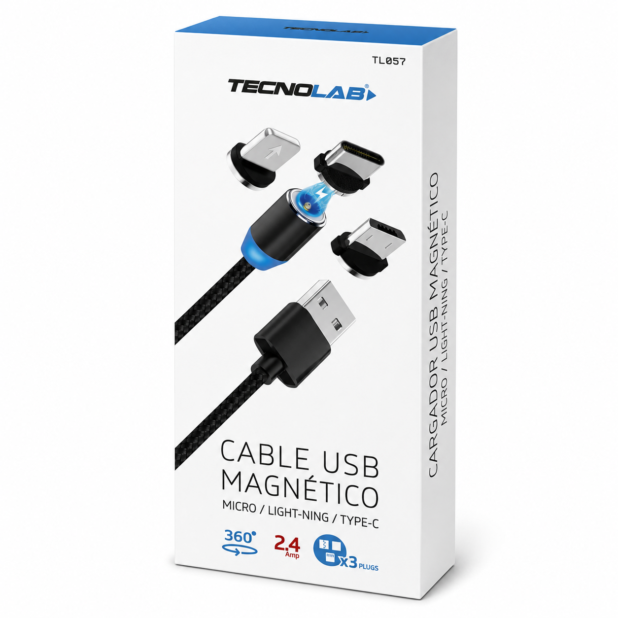 Cable de Carga Magnetico (3 EN 1) USB-C / Micro / Lightning