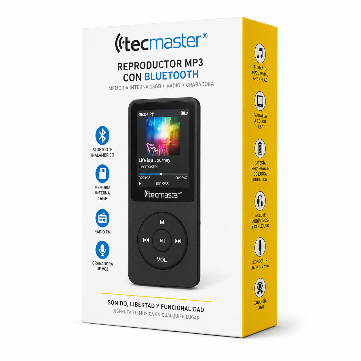 Reproductor MP3 16GB Bluetooth 5.0 Tecmaster TM-300523 Negro