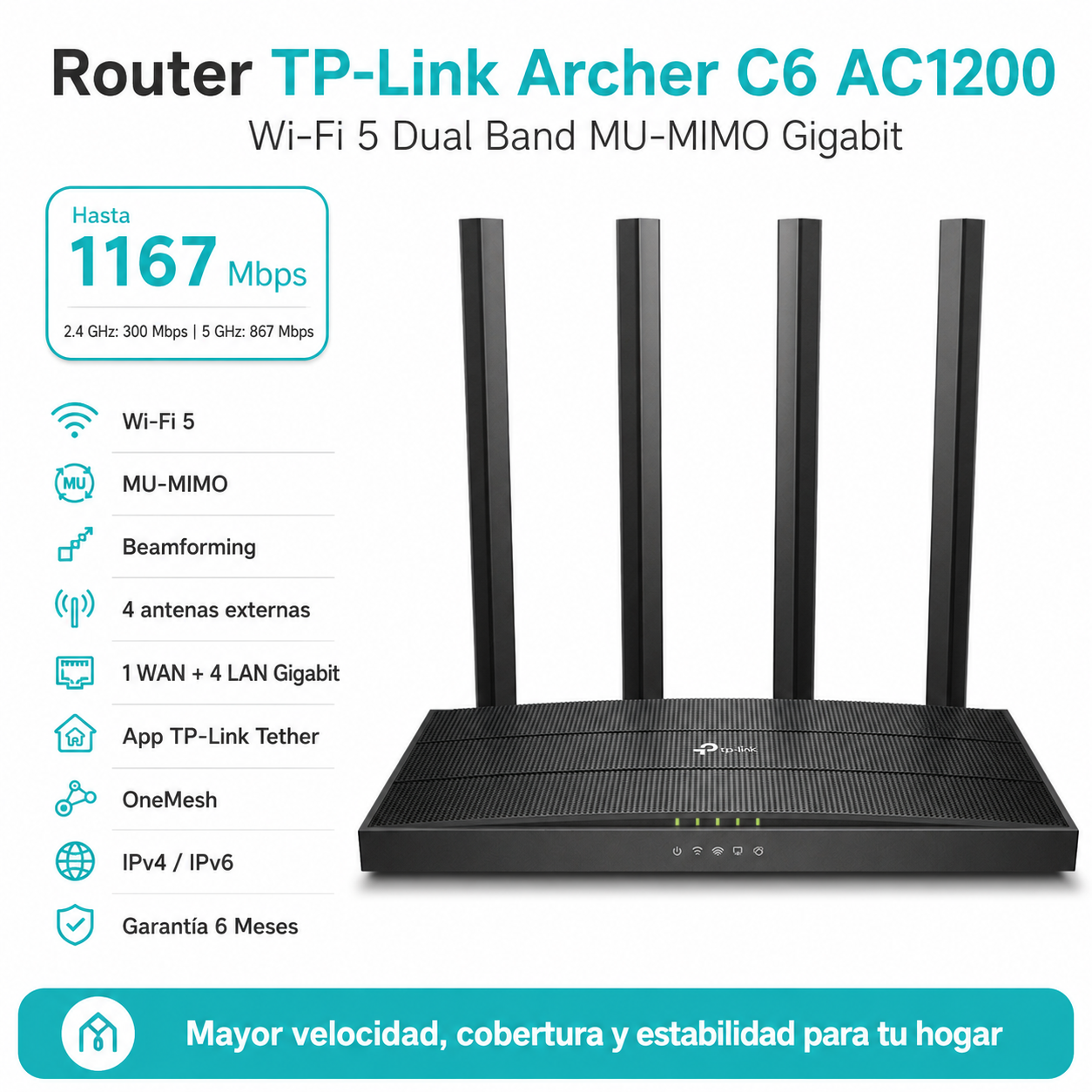 Router Tp-LINK AC1200 Archer C6 MU-MIMO Gigabyte