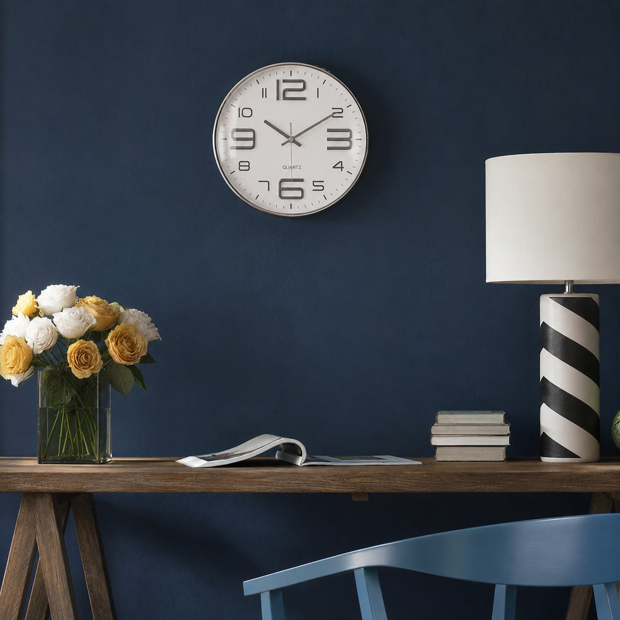 Reloj de Pared XL 30cm de 3 Agujas con Movimiento de Quarzo