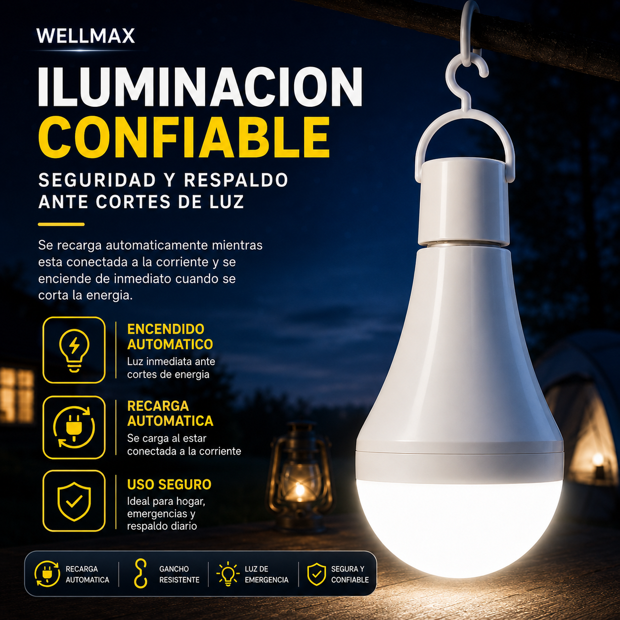 Ampolleta LED Recargable de Emergencia Wellmax Super Nova 9W