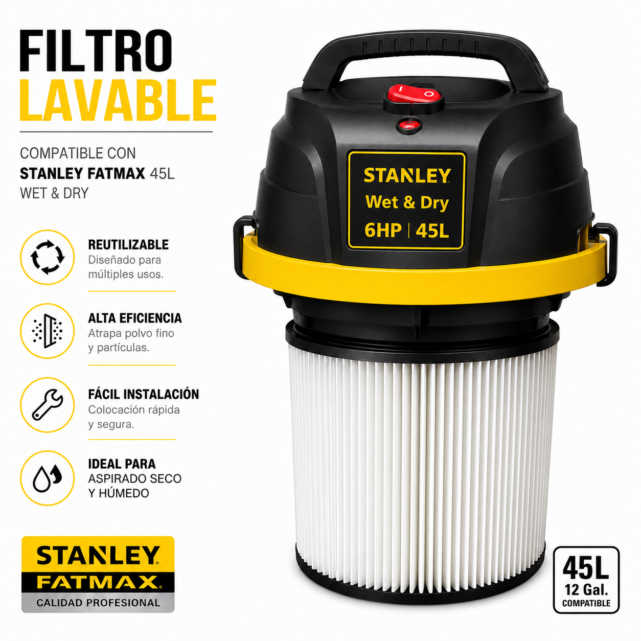 Aspiradora Profesional Stanley FATMAX Wet & Dry 45L